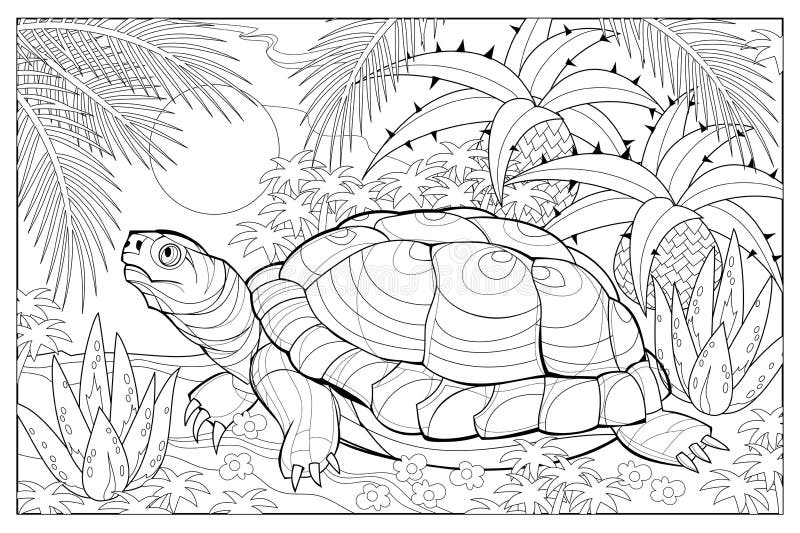 Illustration of cute turtle coloring book for children and adults image in zentangle style stock vector