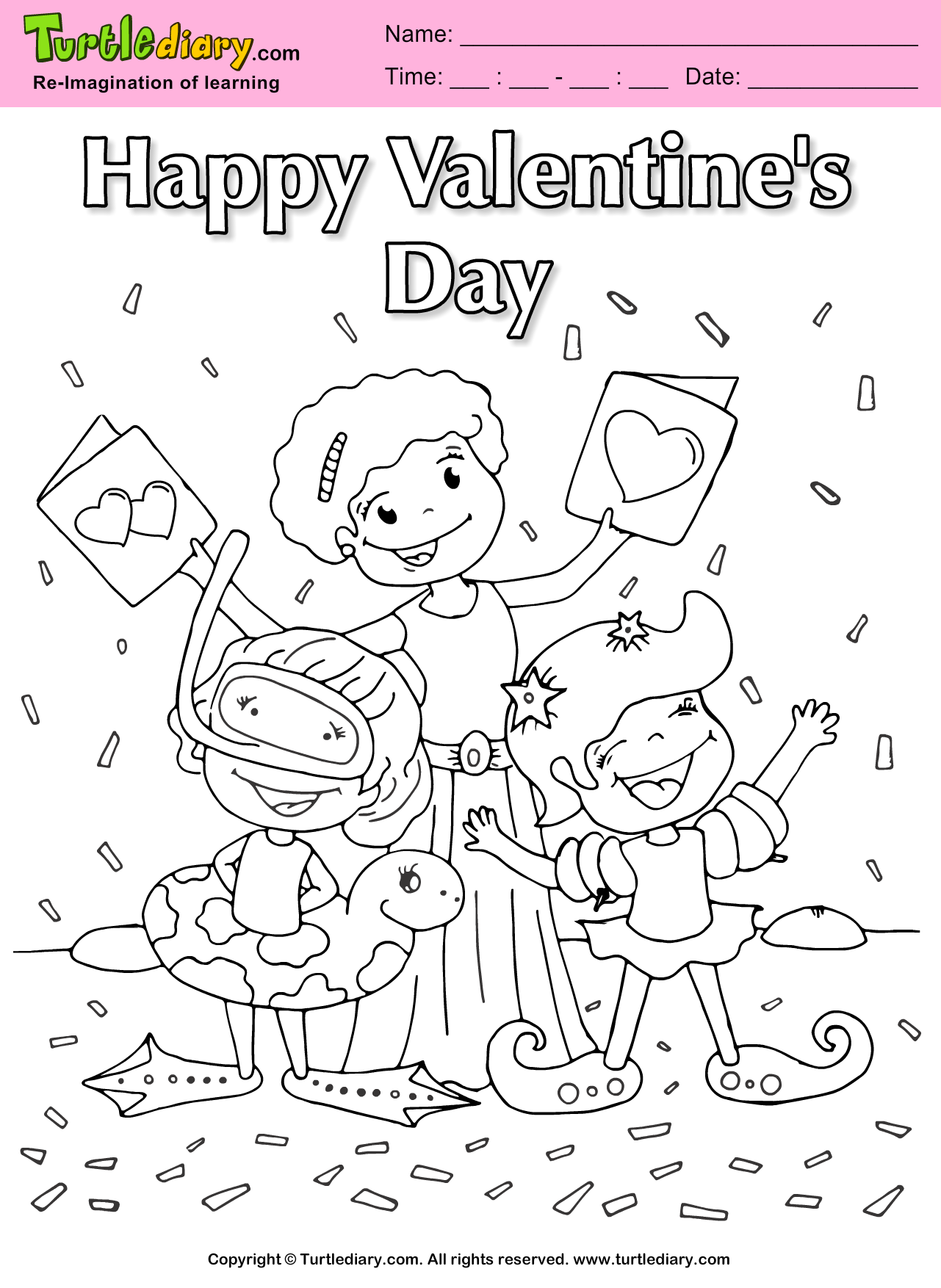 Family valentine day coloring sheet turtle diary