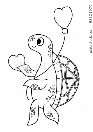 Cute turtle with heart and balloon vector