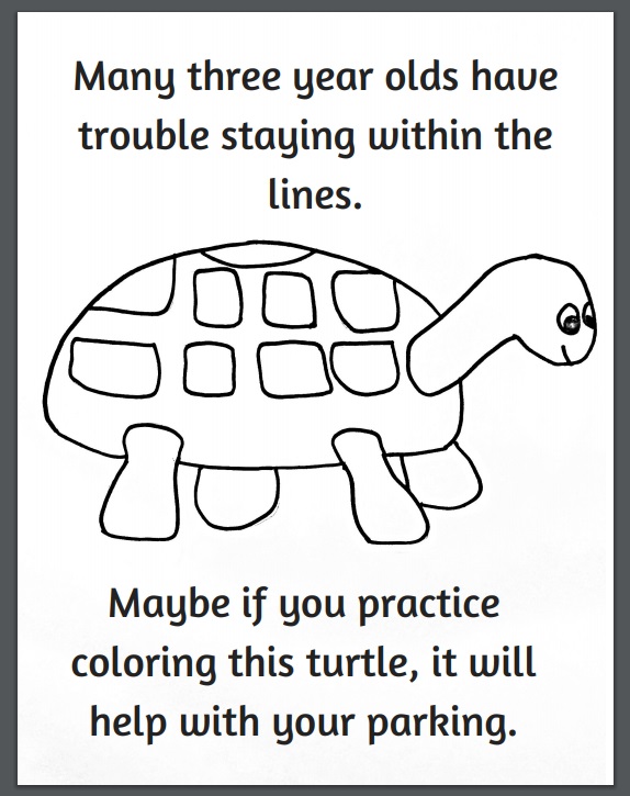 Funny turtle parking coloring page