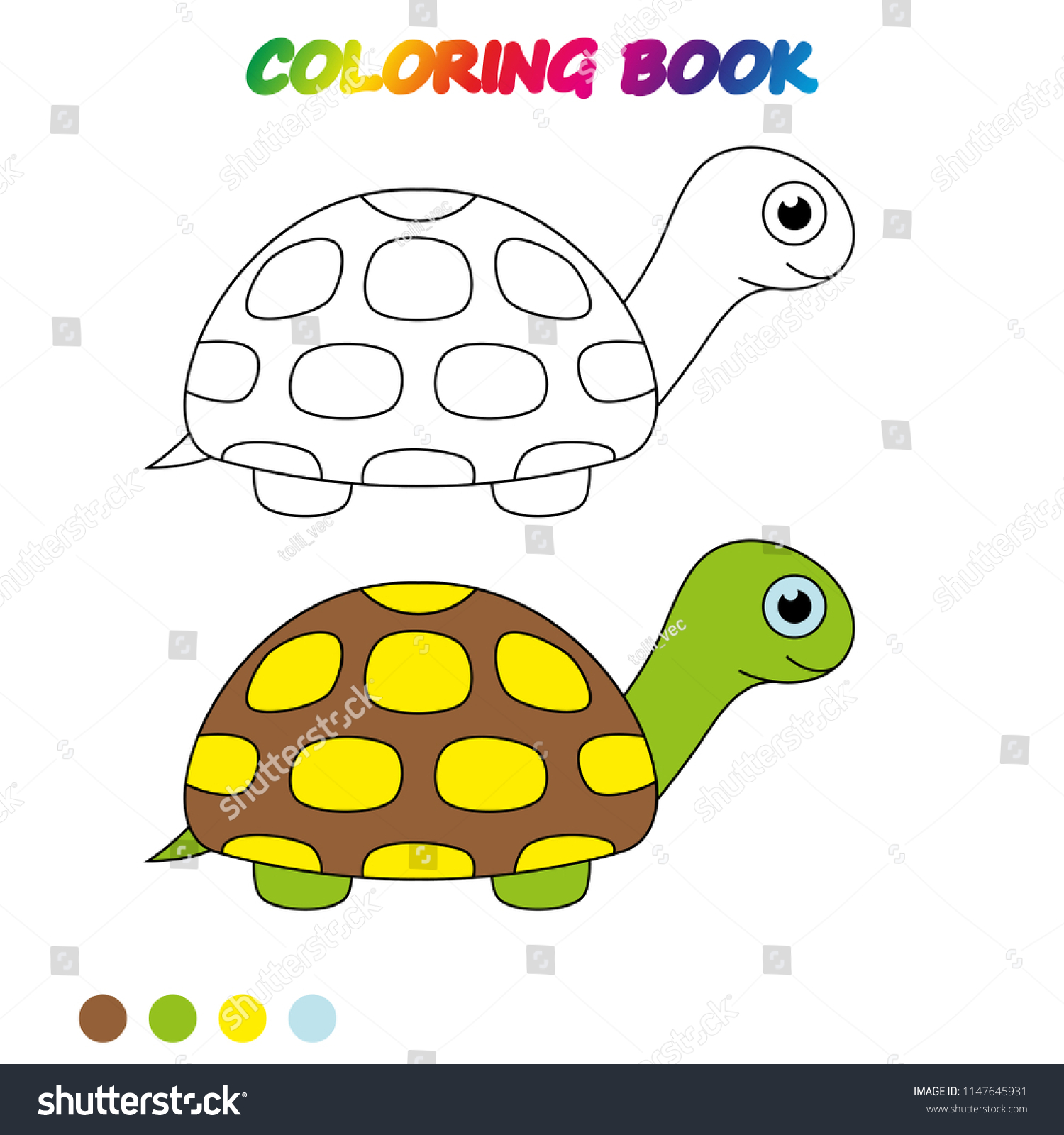 Turtle coloring page worksheet game kids stock vector royalty free