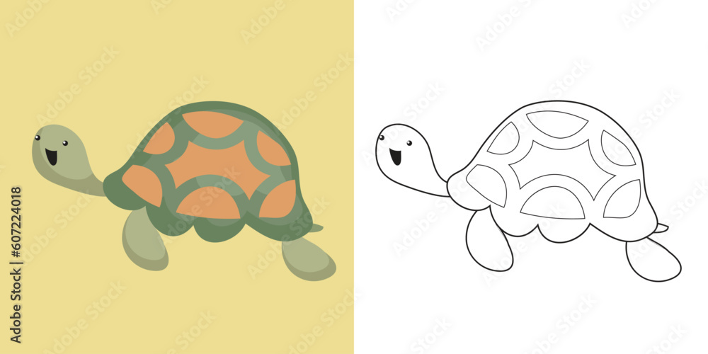 Cute cartoon animal coloring page coloring the turtle sea animals worksheet coloring activity for children printable educational printable coloring worksheet vector file vector