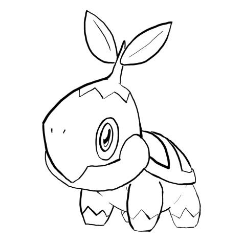 Fan art of turtwig bw and in color with reference photo nd drawing ever using a drawing tablet rpokemon