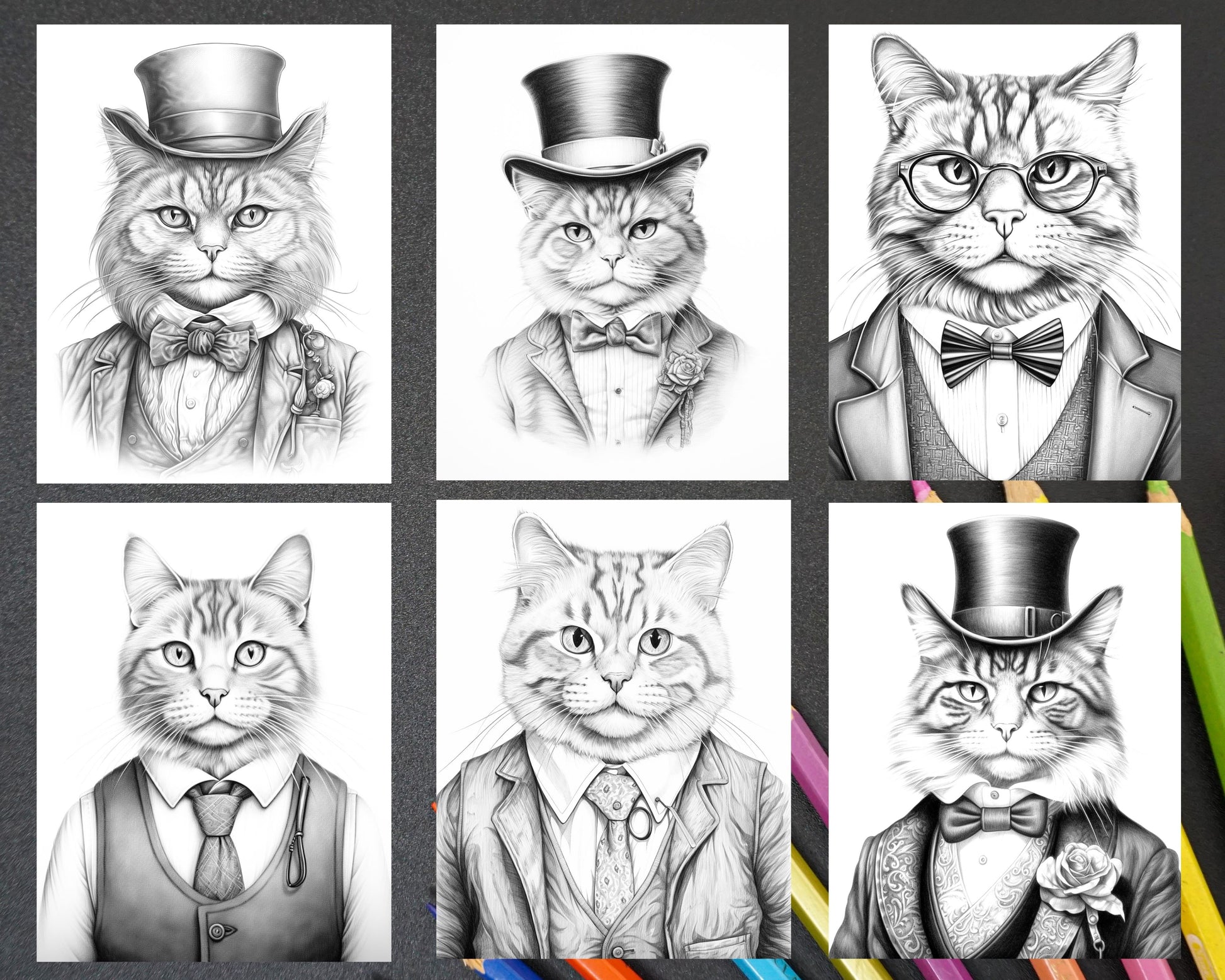 Gentleman cat grayscale coloring pages printable for adults kids pdf â coloring