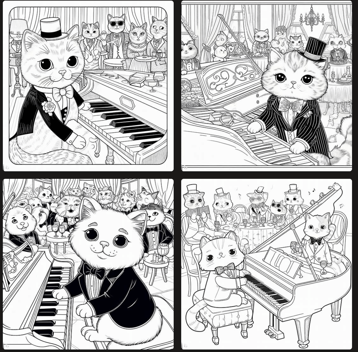 Cat coloring pages in a tuxedo