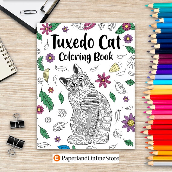 Tuxedo cat coloring book mandala crafts hobbies zentangle books funny quotes and freestyle drawing pages black and white tuxedo cats