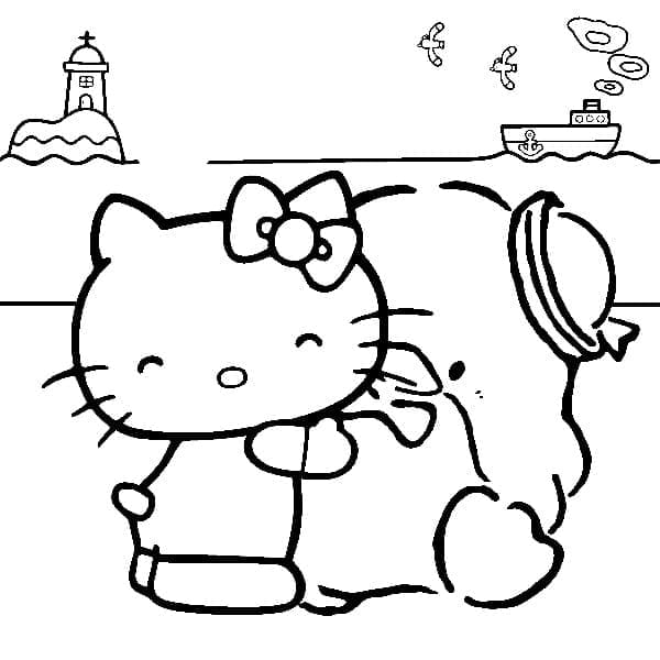 Hello kitty and tuxedo sam coloring page