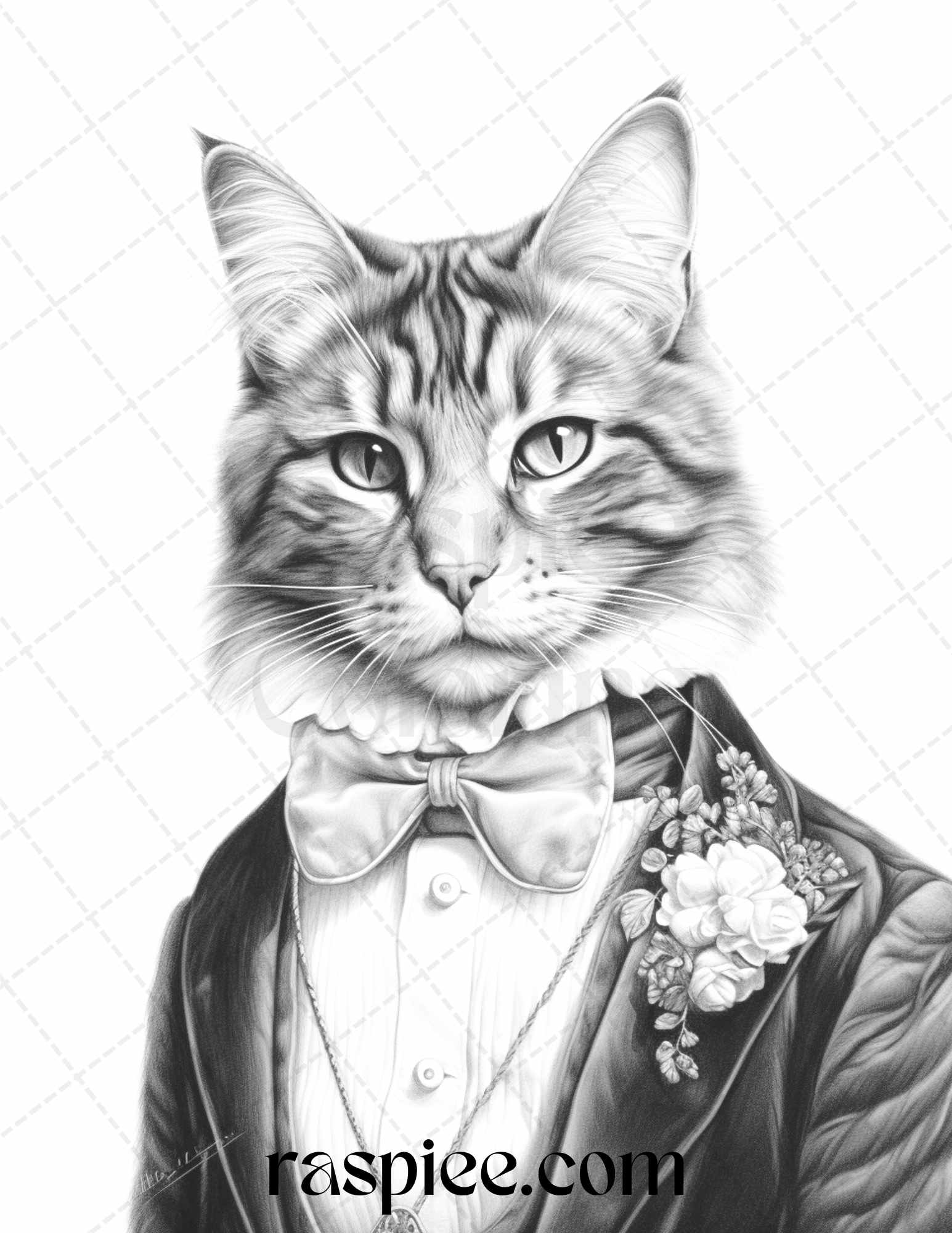 Gentleman cat grayscale coloring pages printable for adults kids pdf â coloring