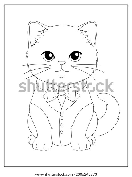 Coloring page cute fluffy cat sitting stock vector royalty free