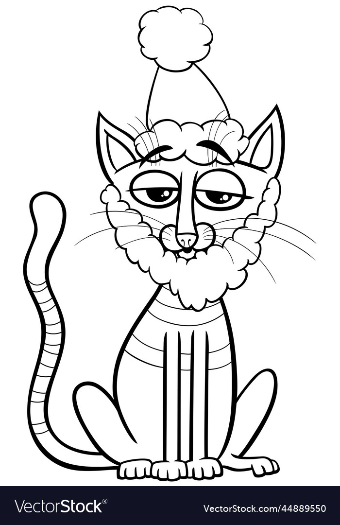 Cartoon cat with beard on christmas time coloring vector image