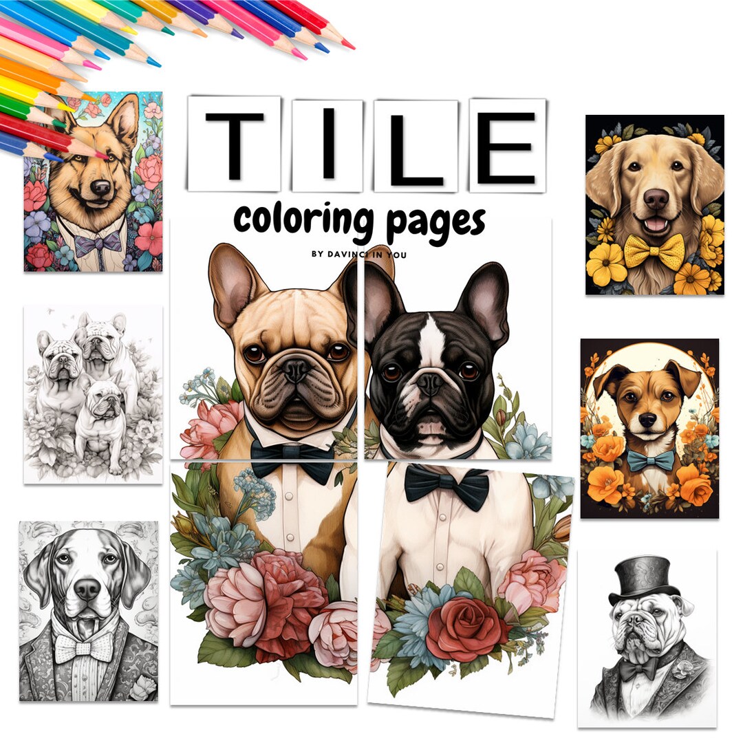 Dogs in tuxedos coloring pages plus tile style posters includes grayscale ultra hd images download for dog lovers