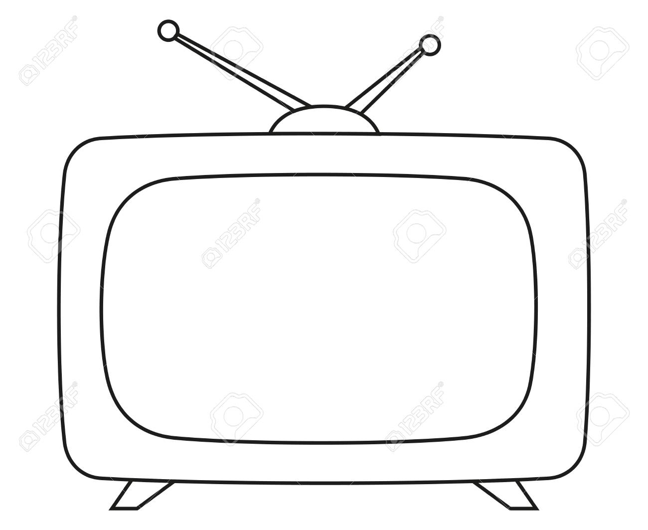 Line art black and white vintage tv coloring page for adults and kids media theme vector illustration for icon sticker sign patch certificate badge gift card label poster flayer invitation royalty free