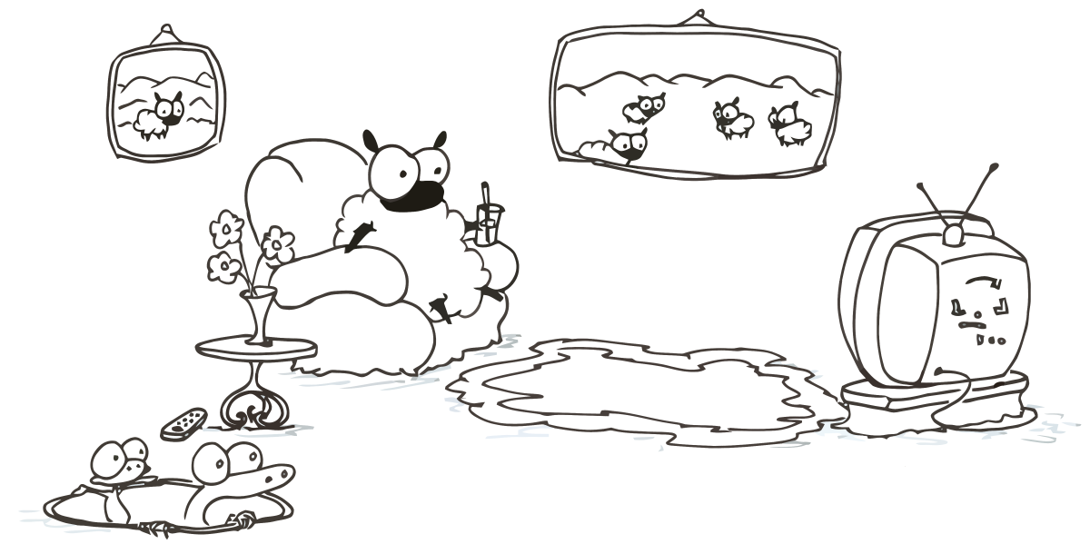Coloring page a sheep watching television