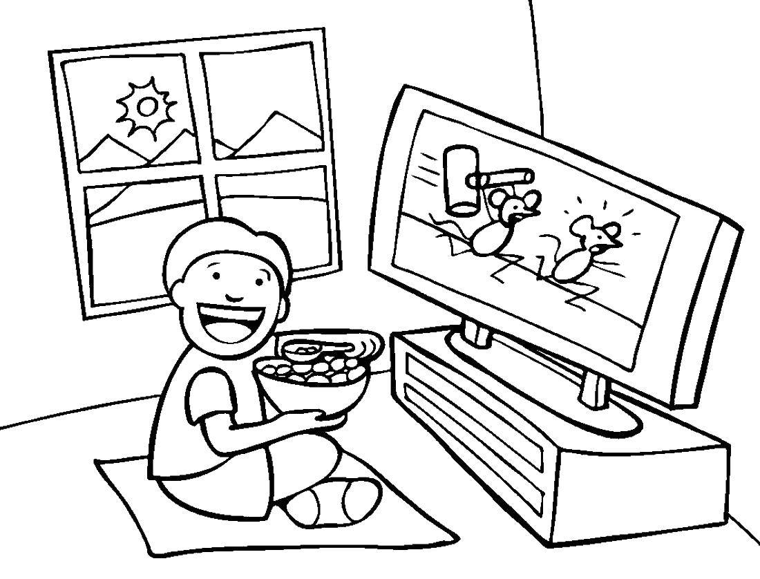 Online coloring pages and coloring the boy and a tv tv