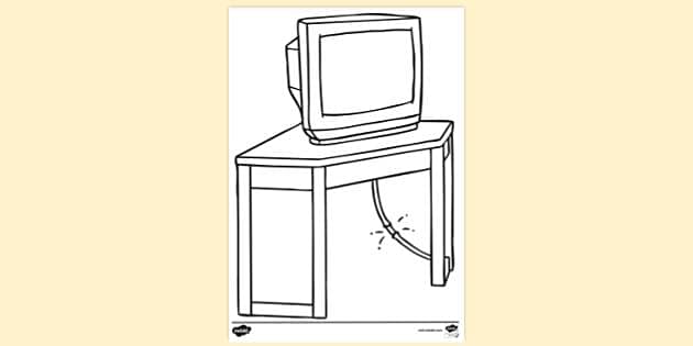 Tv on stand with frayed wire colouring sheet teacher made