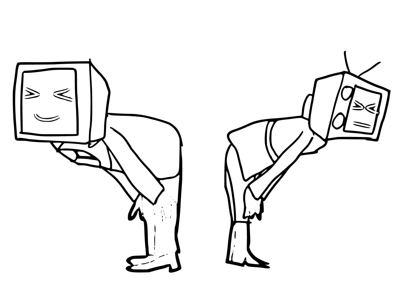 Tv man and tv woman coloring page