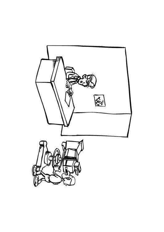 Coloring page tv presentor with camera man