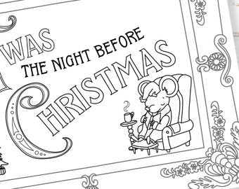 Twas the night before christmas coloring page holiday pdf printable winter activity