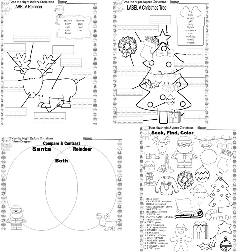Twas the night before christmas activities speech math writing no prep worksheets made by teachers