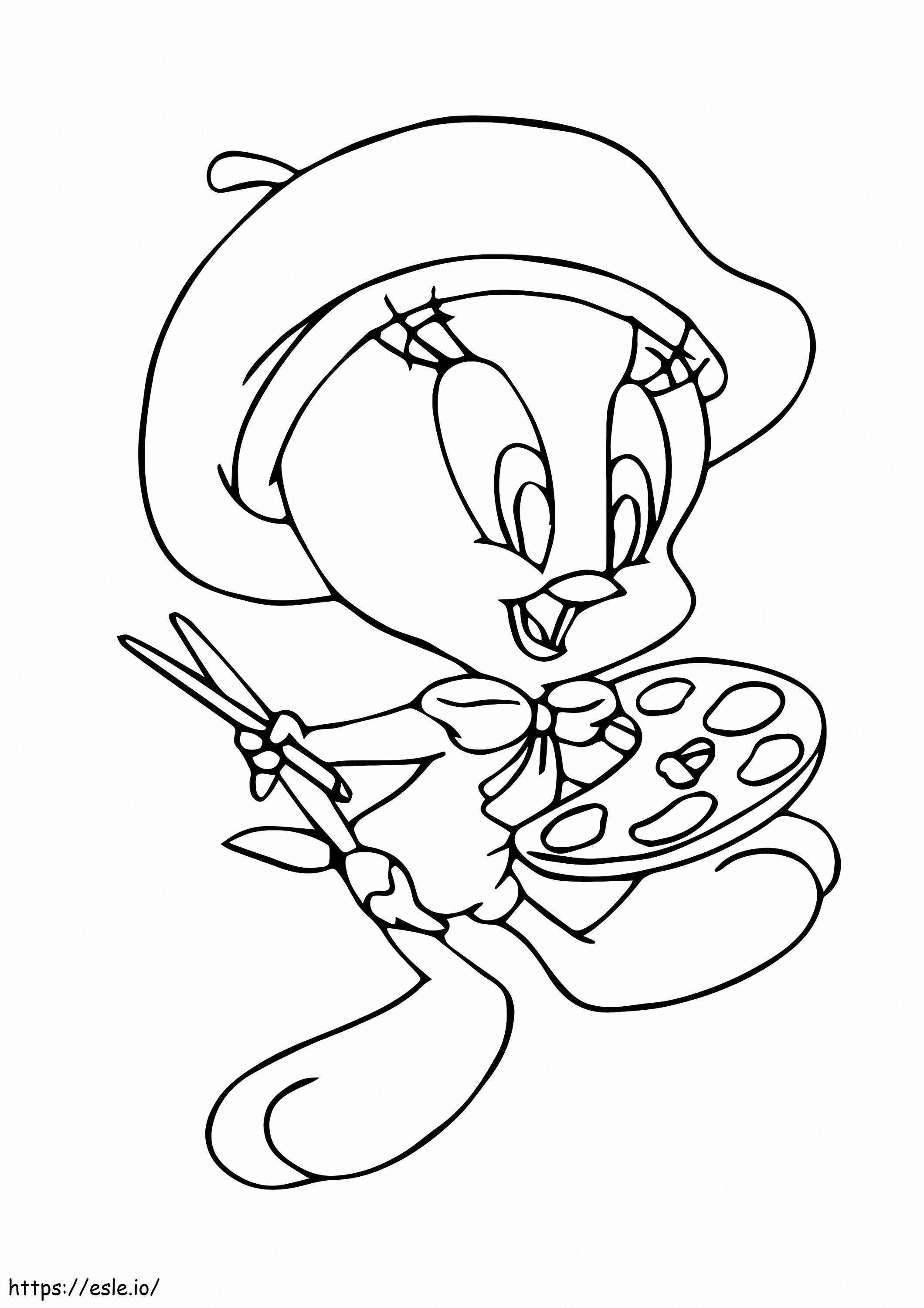The painter tweety color a coloring page