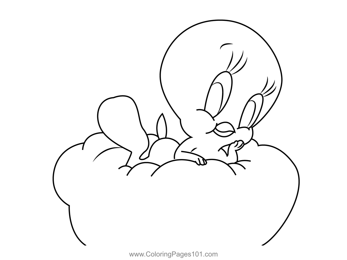 Tweety bird sleepg on pillow colorg page colorg pages colorg pages for kids prtable colorg pages