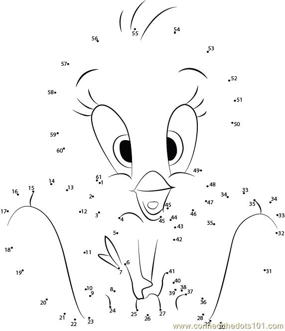 Cute tweety bird dot to dot printable worksheet