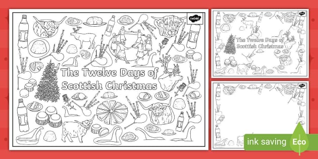 The twelve days of sttish christmas doodle louring pages