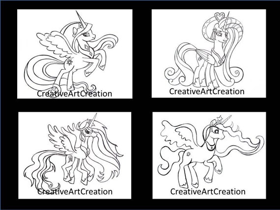 Pack my little pony coloring pages book cadence princess celestia rainbow dash twilight sparkle printable digital artwork instant download