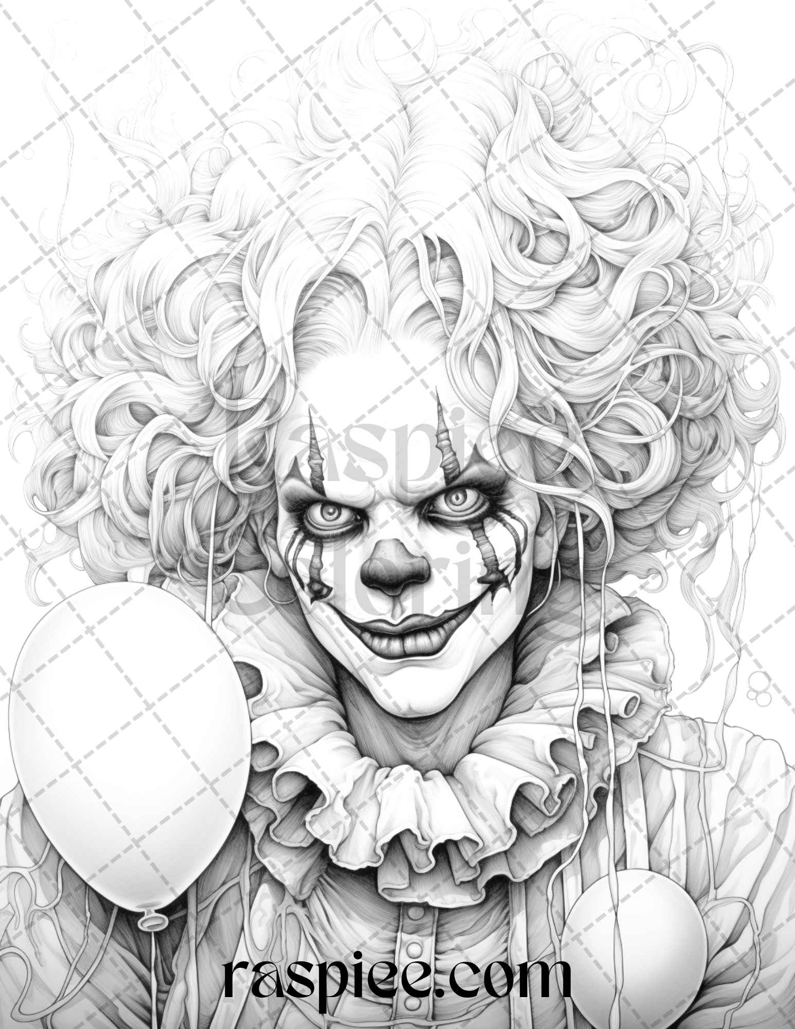 Spooky clowns grayscale coloring pages printable for adults pdf fi â coloring