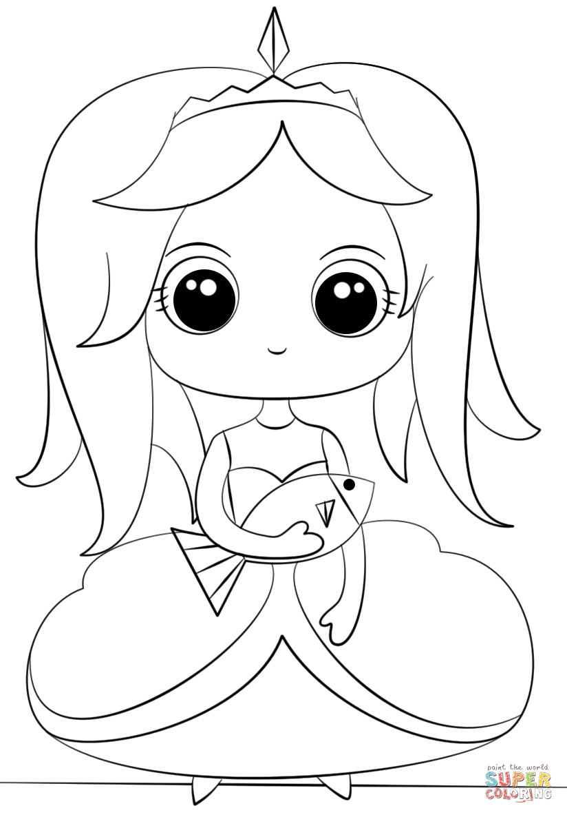 Princess with fish coloring page free printable coloring pages