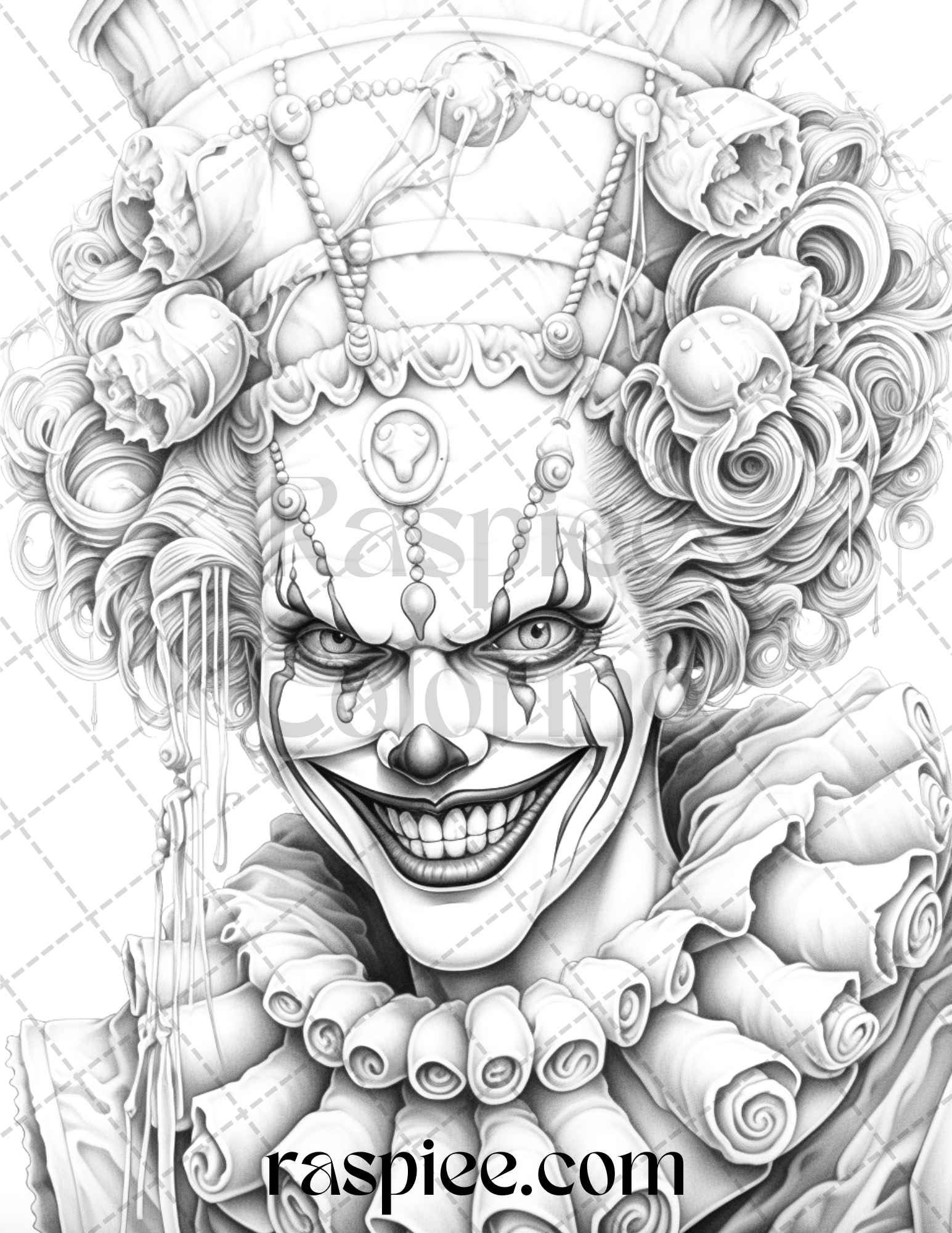 Spooky clowns grayscale coloring pages printable for adults pdf fi â coloring