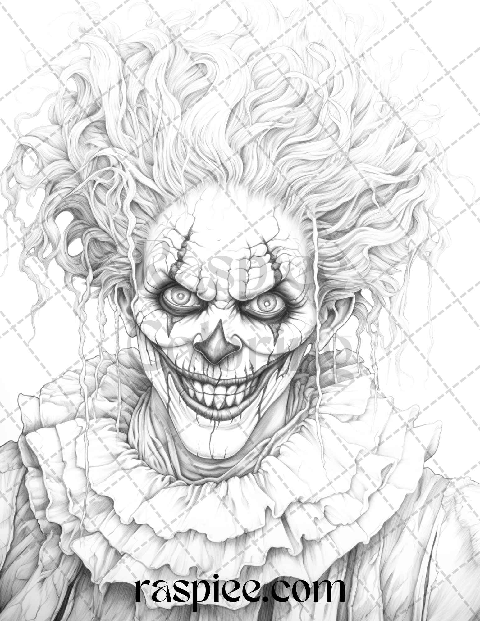 Spooky clowns grayscale coloring pages printable for adults pdf fi â coloring