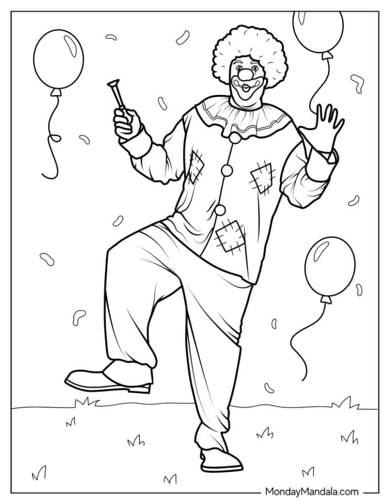 Clown coloring pages free pdf printables