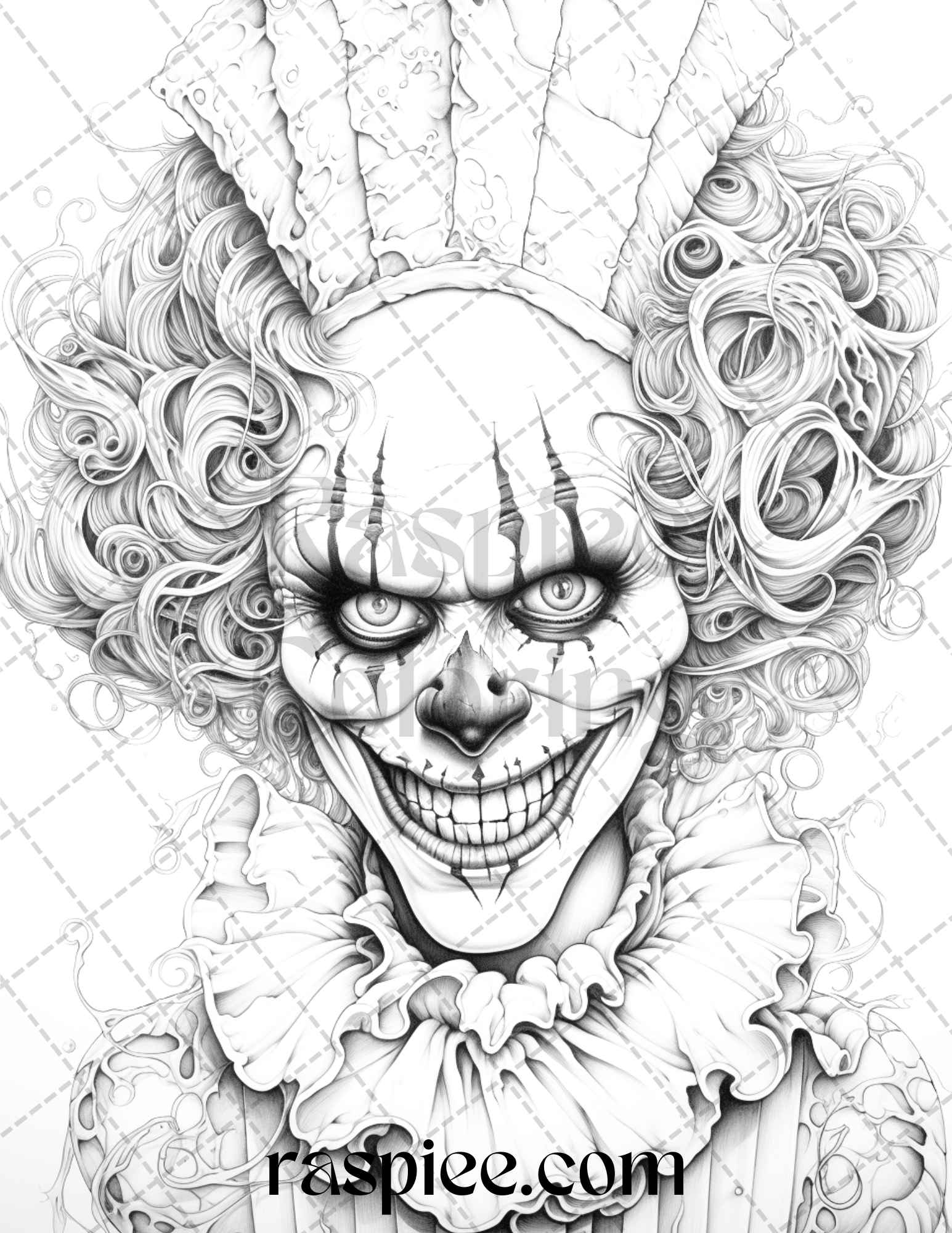 Spooky clowns grayscale coloring pages printable for adults pdf fi â coloring