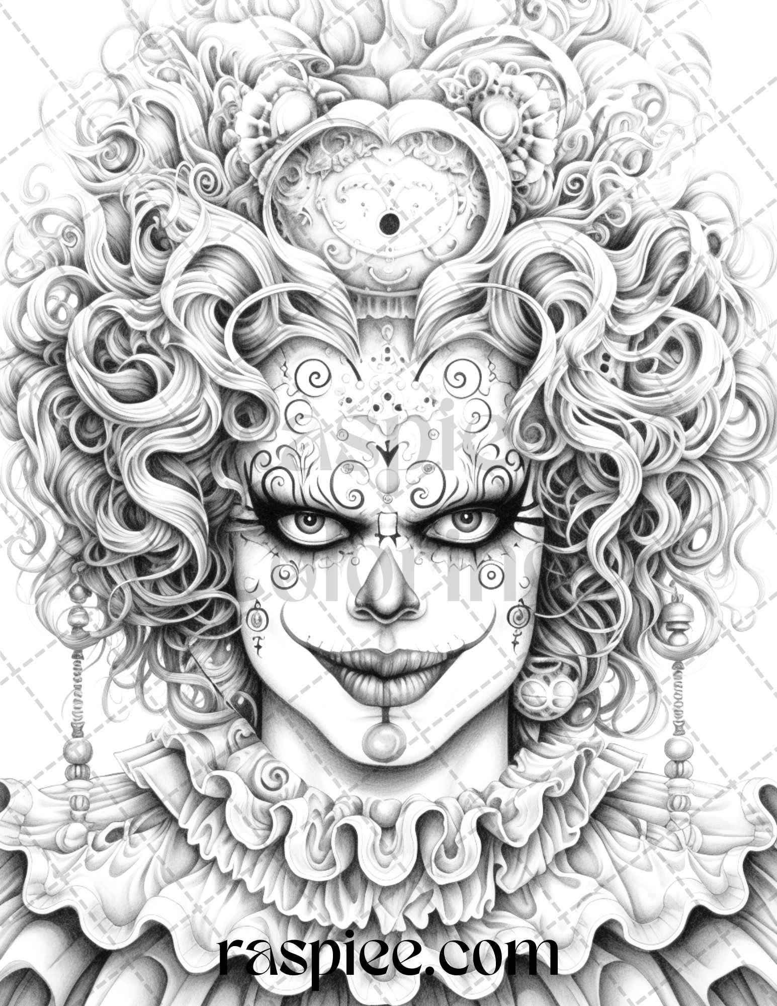 Spooky clowns grayscale coloring pages printable for adults pdf fi â coloring
