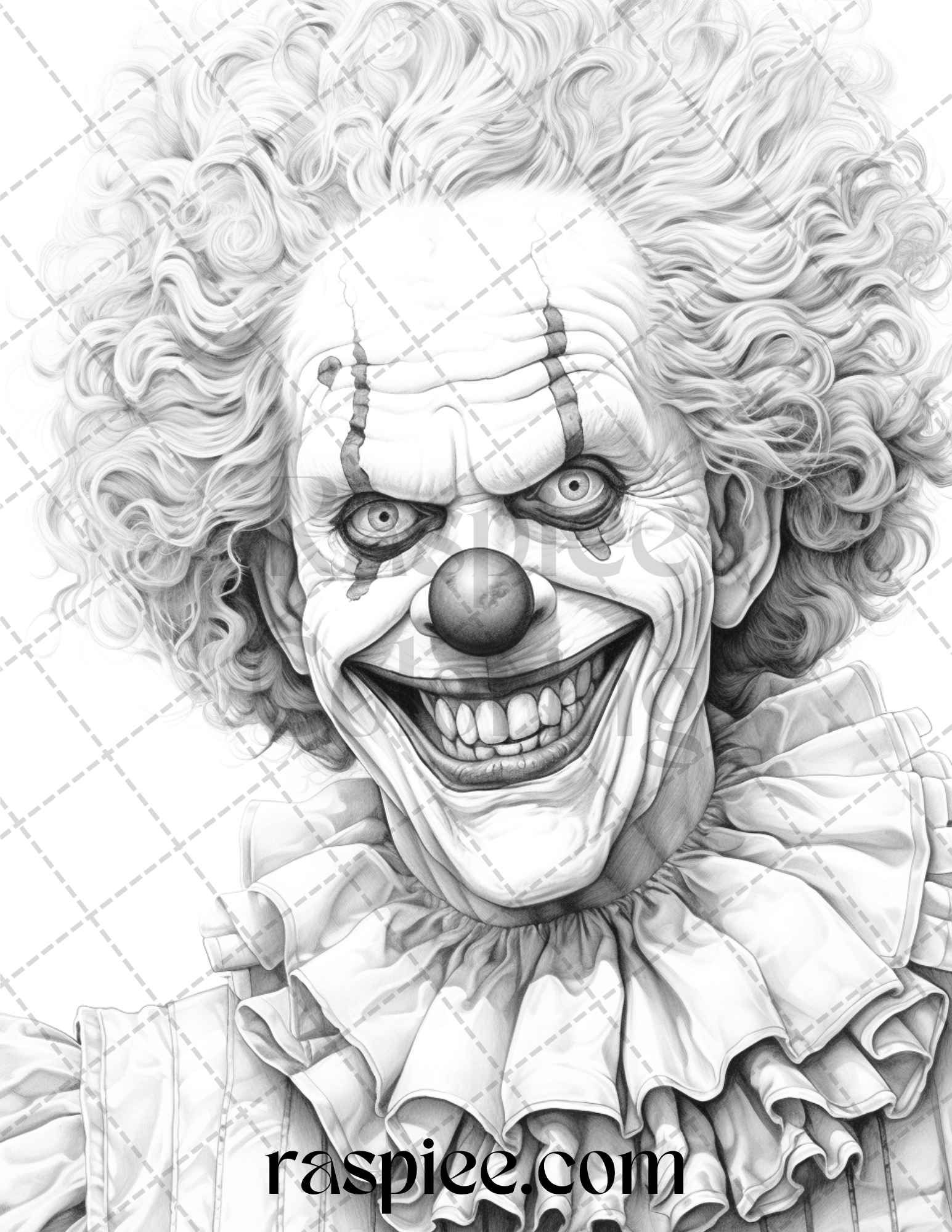 Spooky clowns grayscale coloring pages printable for adults pdf fi scary clown drawing grayscale coloring scary clowns