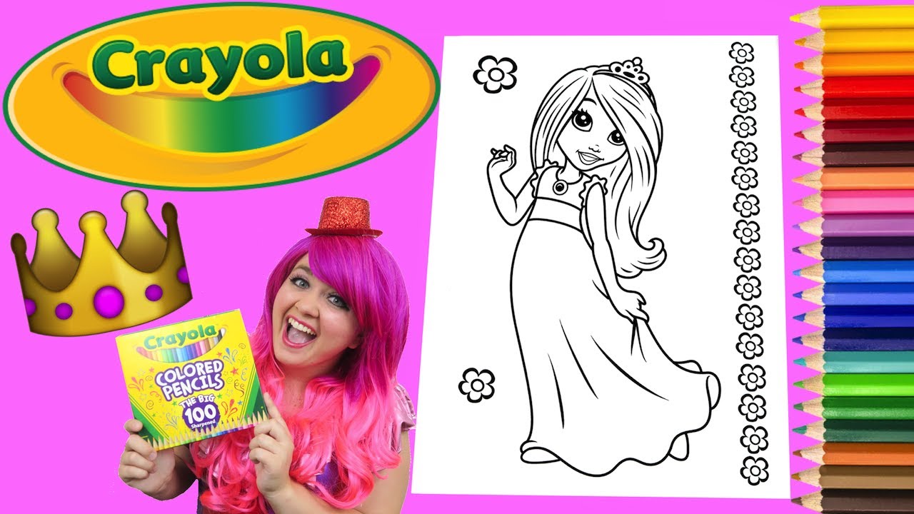 Coloring a princess crayola coloring book page colored pencil kii the clown