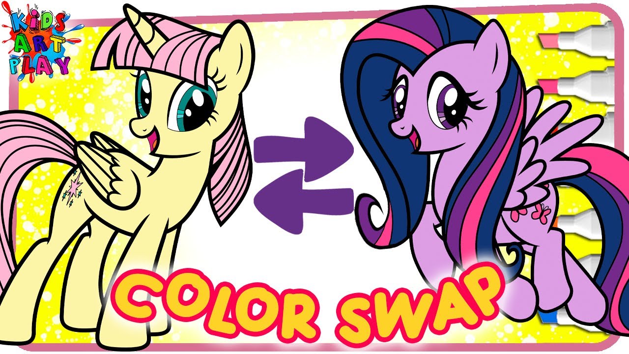 Mlp my little pony twilight sparkle and fluttershy color swap coloring book page