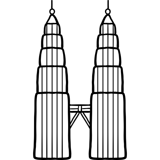 Petronas twin tower hand drawn black icon