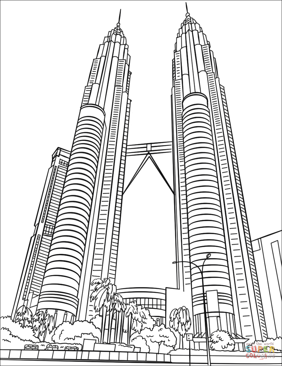 Petronas twin towers coloring page free printable coloring pages coloring pages free printable coloring pages twin towers