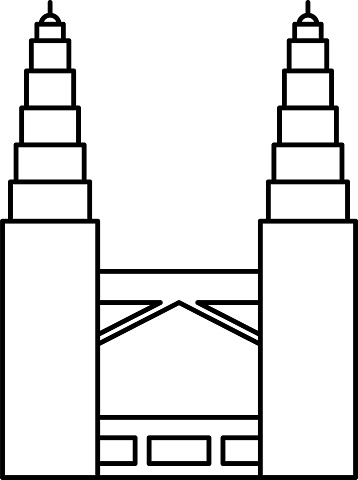 Simple black outline drawing of the petronas twin towers kuala lumpur stock illustration