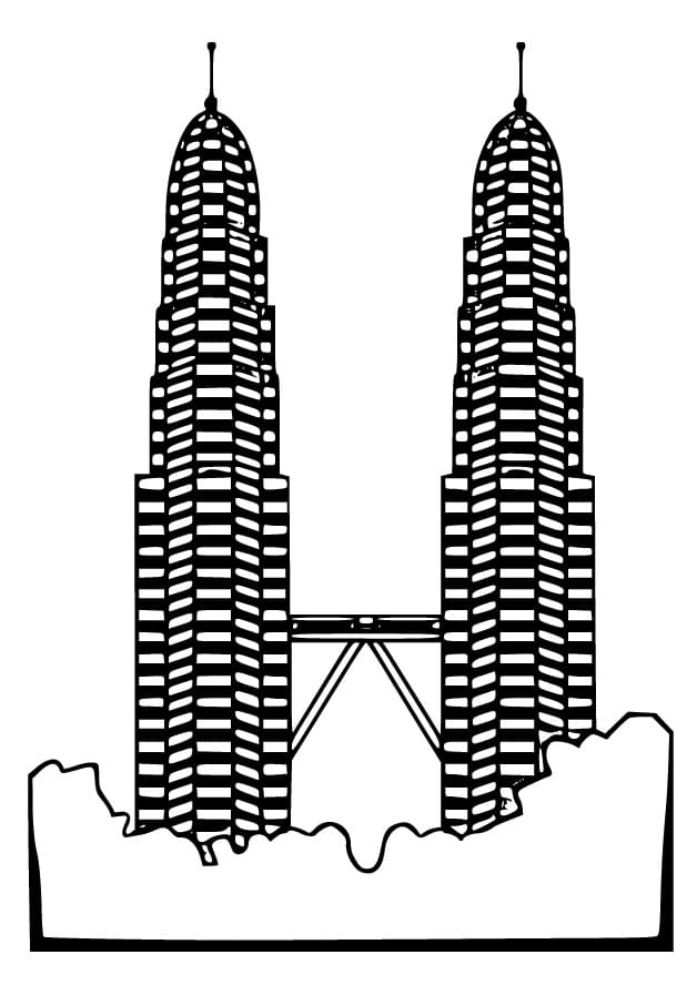 Petronas twin towers in malaysia coloring page