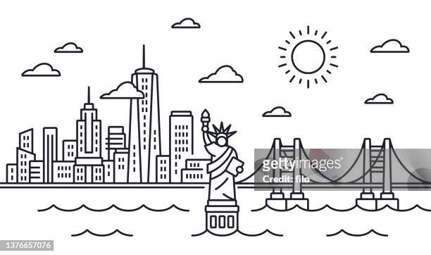 New york city skyline line drawing high