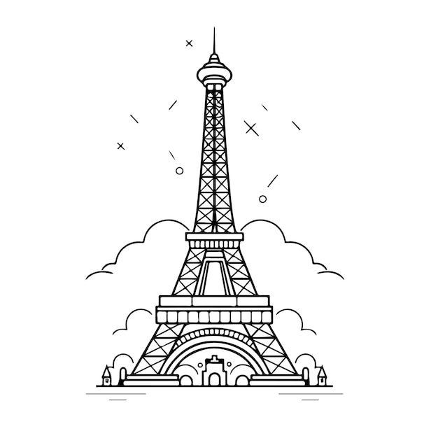 Premium vector sketch hand drawn single line art coloring page menara burj khalifa day