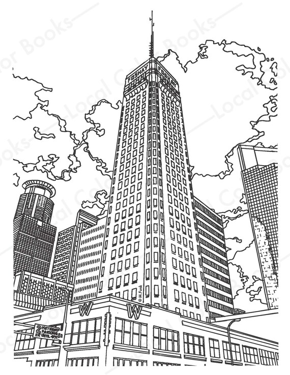 Foshay tower color minneapolis printable instant digital download adult coloring page