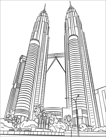 Petronas twin towers coloring page free printable coloring pages