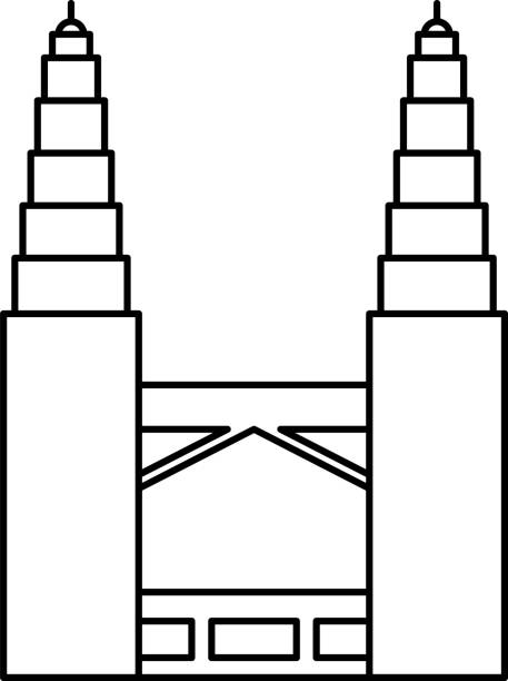 Simple black outline drawing of the petronas twin towers kuala lumpur stock illustration