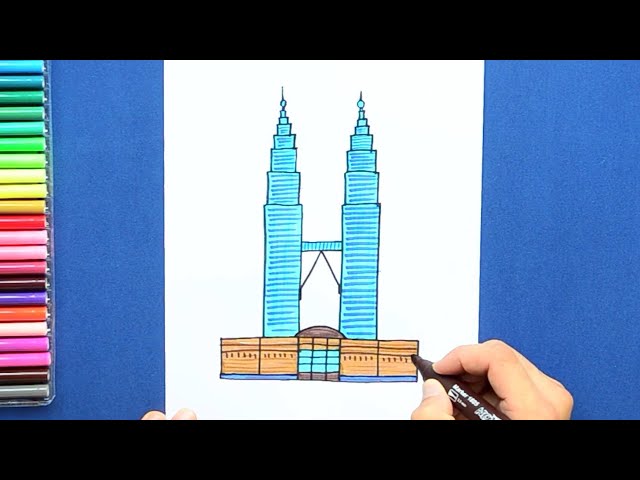 How to draw petronas towers kuala lupur