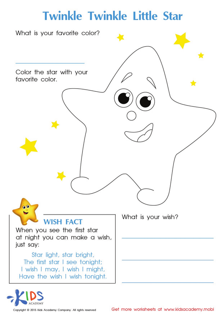 Twinkle little star coloring worksheet printable coloring page for kids