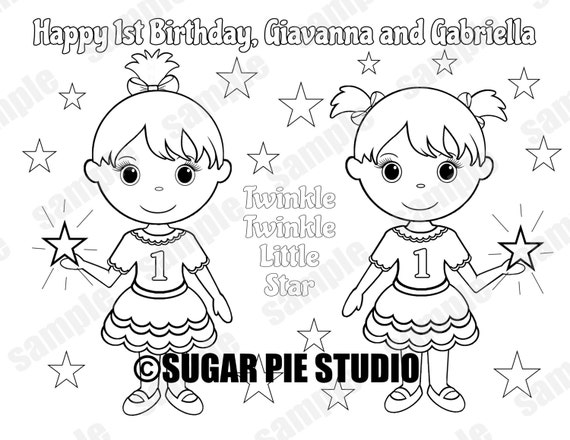 Personalized twins coloring page birthday party favor colouring activity sheet personalized printable template